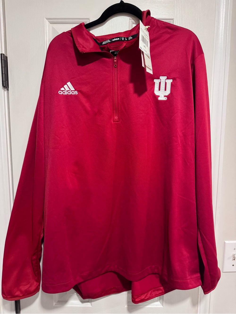 adidas Men’s Crimson Quarter-Zip Pullover with IU Logo